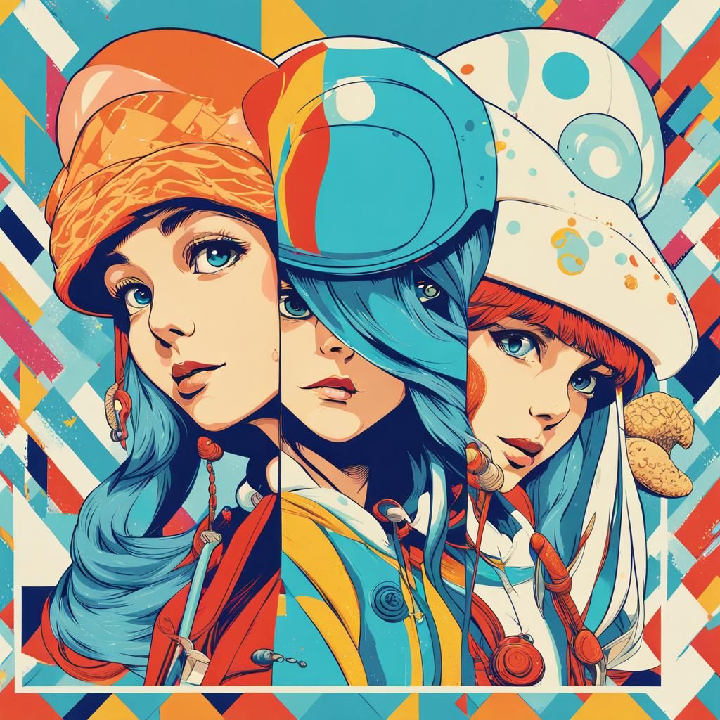 Pop Art Screen Print: Squid, Clam, and Conch Girls