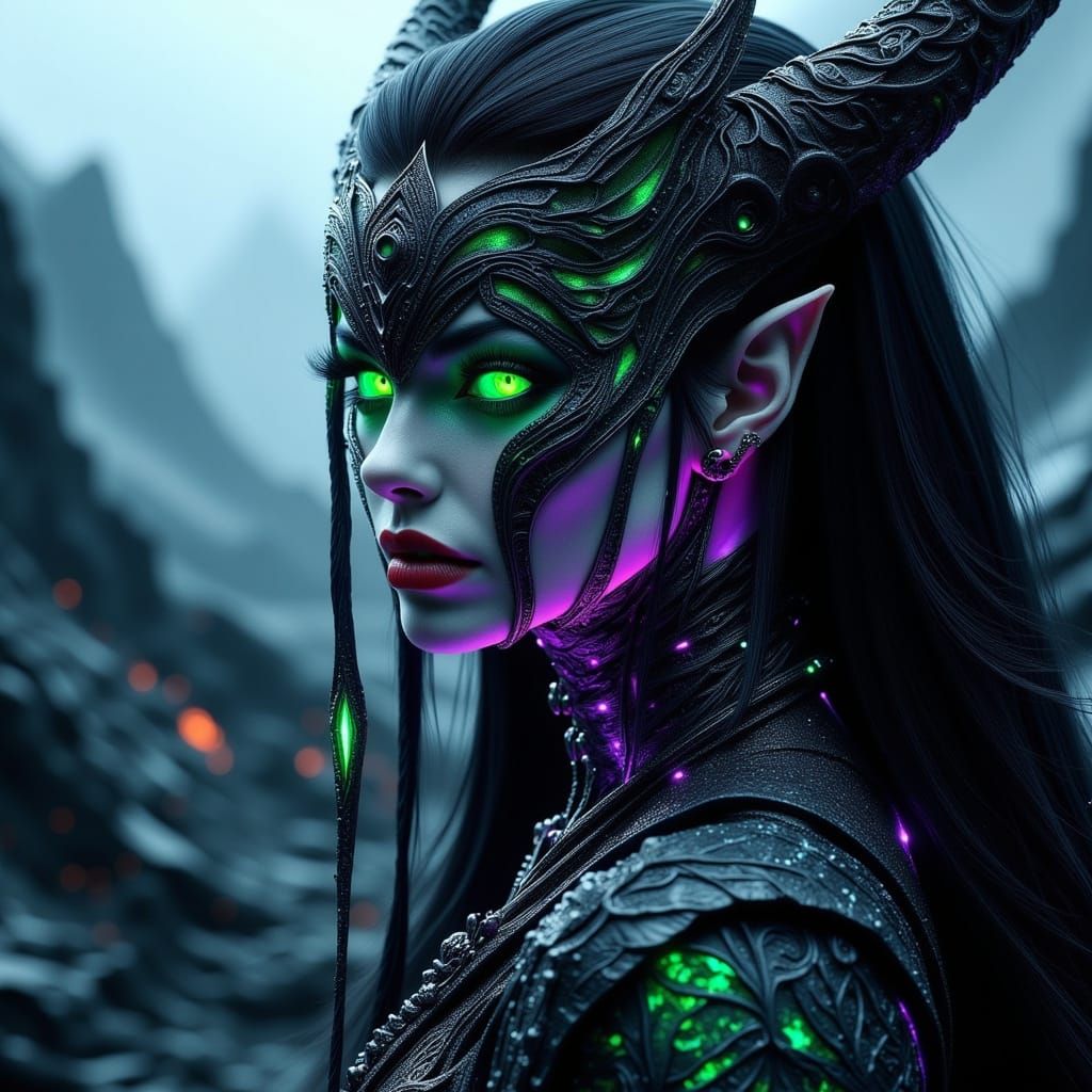 Mysterious Dark Elf Maiden in Hyper-Realistic Portrait