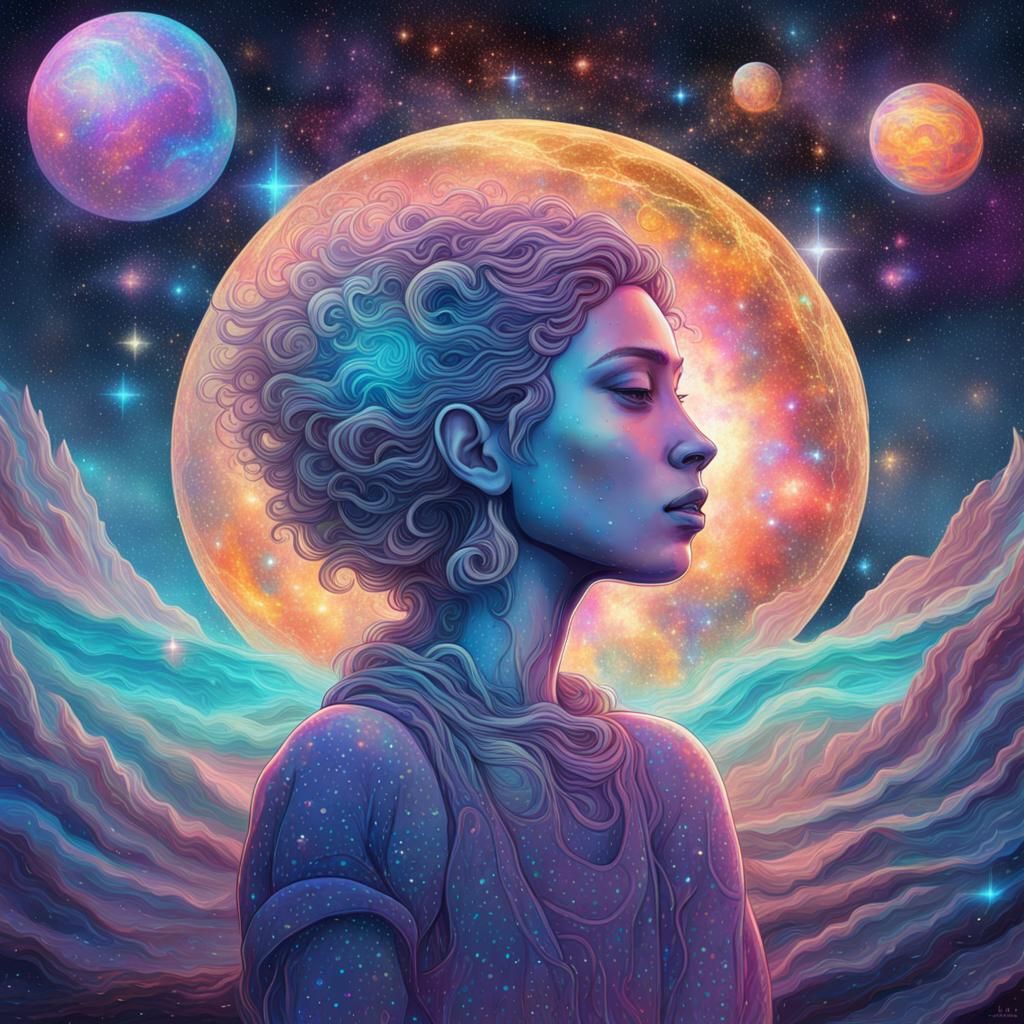 Astral Cosmic Illustration in Pablo Amaringo Style
