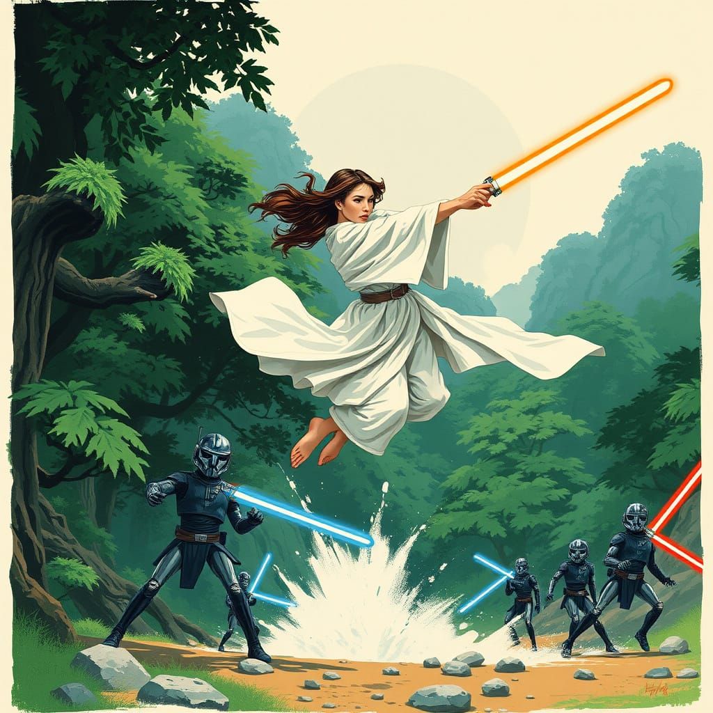 Jedi Battle on Kashyyyk in Ukiyo-e Style