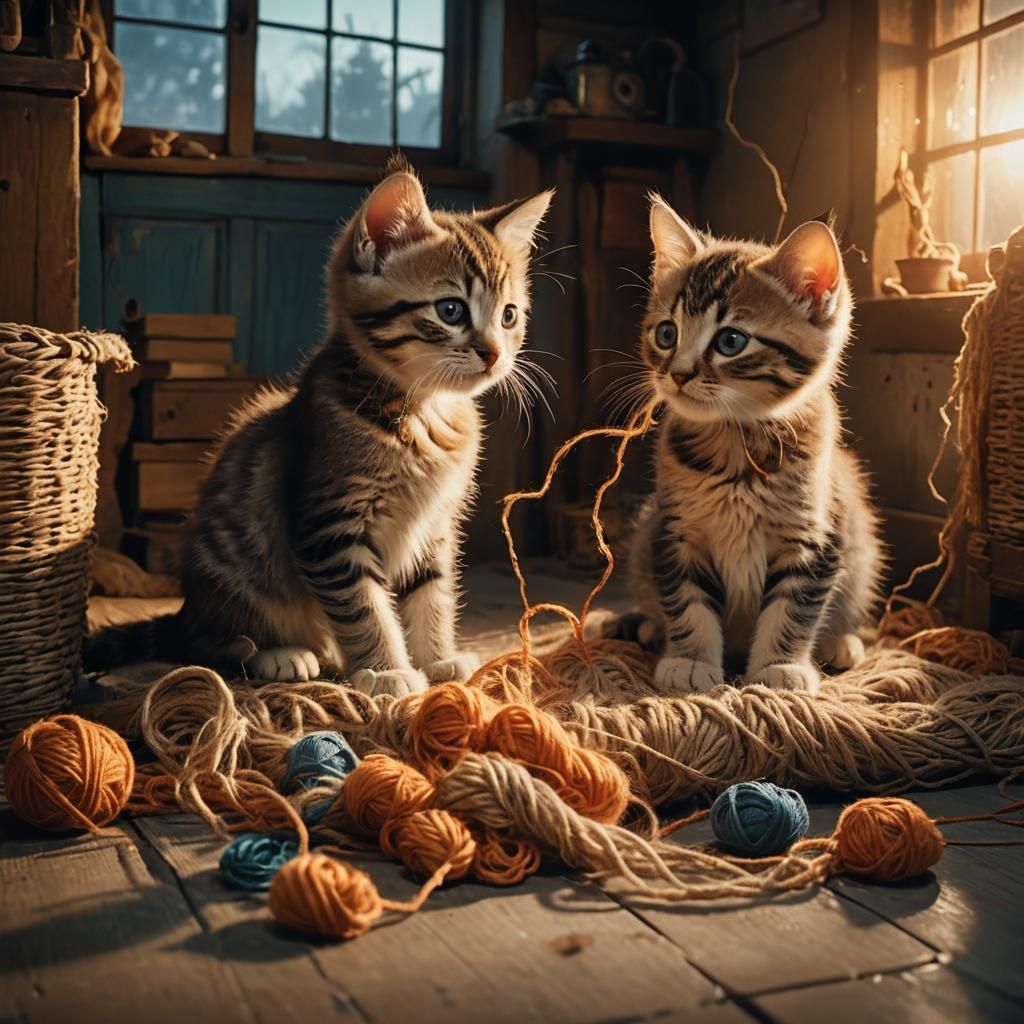 Kittens Play in Golden Light: Cinematic Film Still