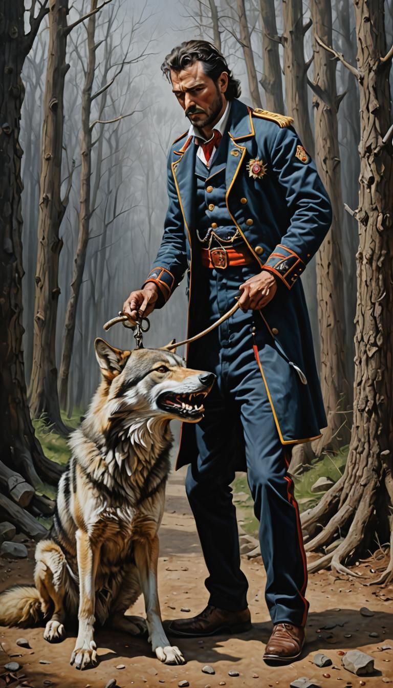 The wolf tamer, Ultra Realistic oil painting