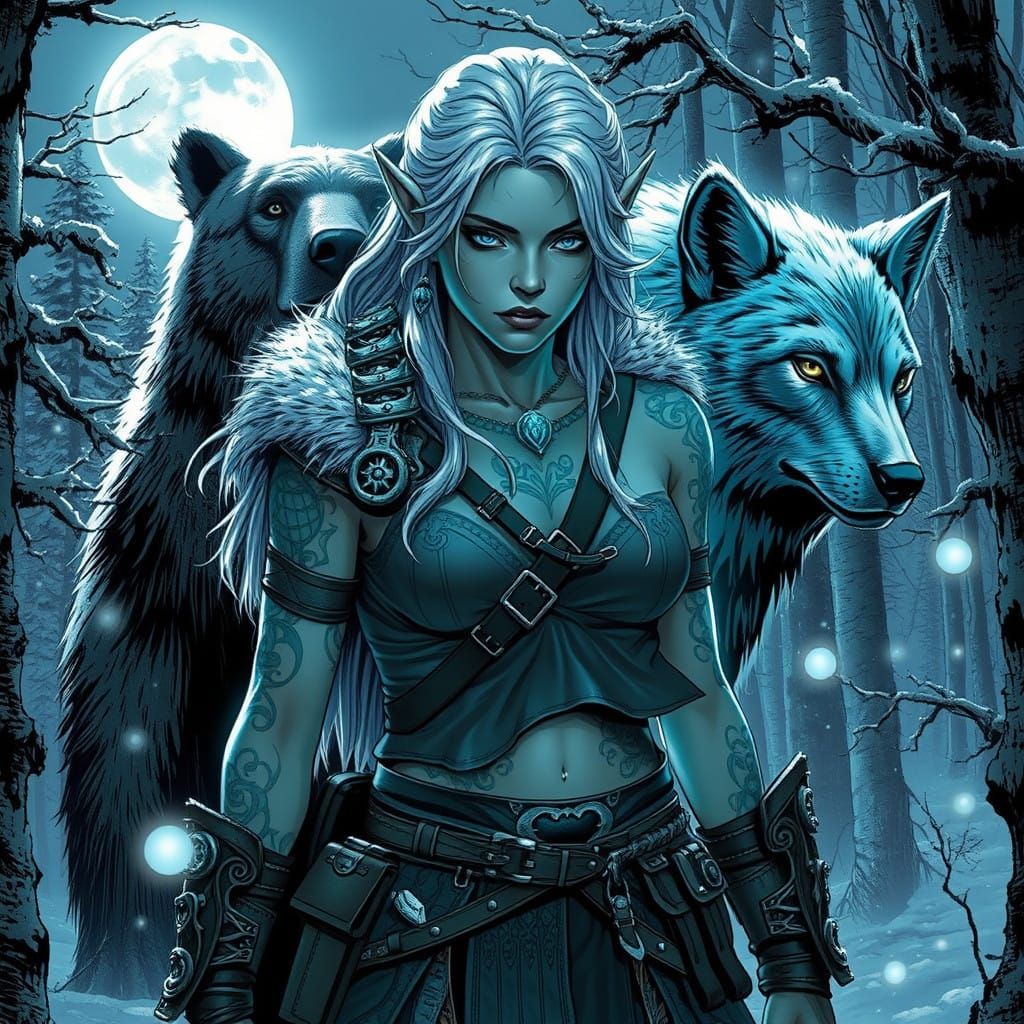 Moonlit Elven Warrior in Frosty Celtic Style