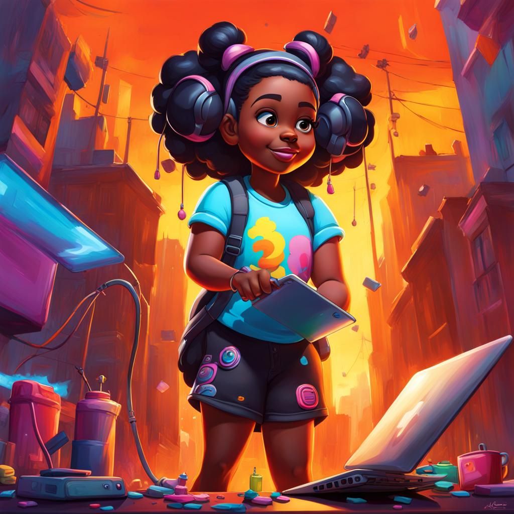 Graffiti Art: Girl Typing on Laptop