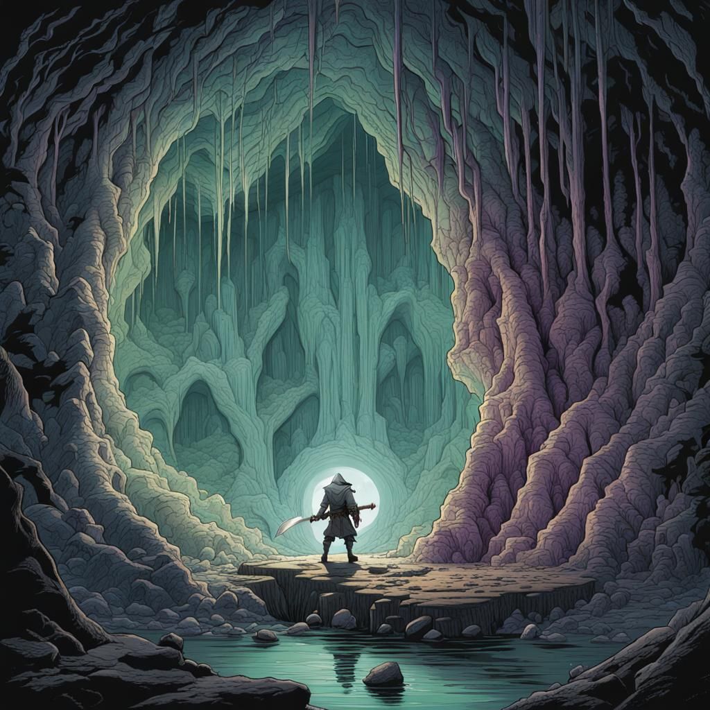 Drizzt Do'Urden in a Stalactite Cave: Digital Illustration