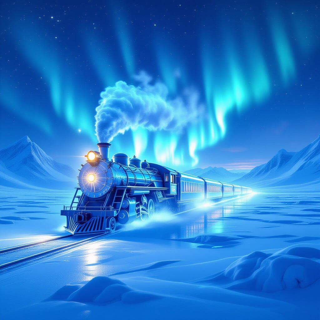Ice Train to North Pole in Art Nouveau Style