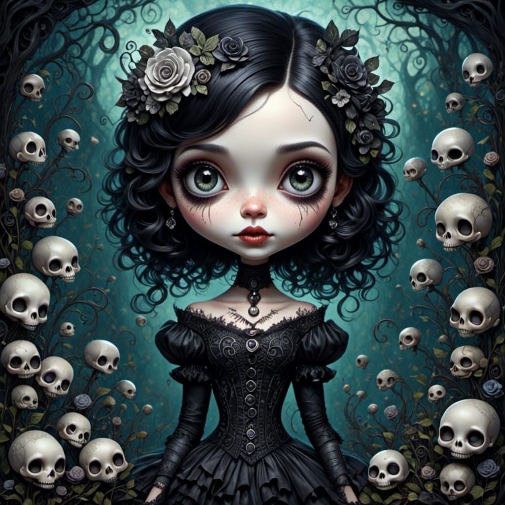 Macabre Chibi Girl in Dark Poison Garden