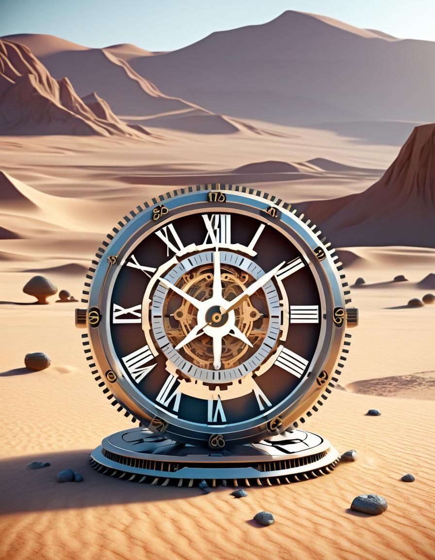 Clock in Desert: Sci-Fi Mechanical Art