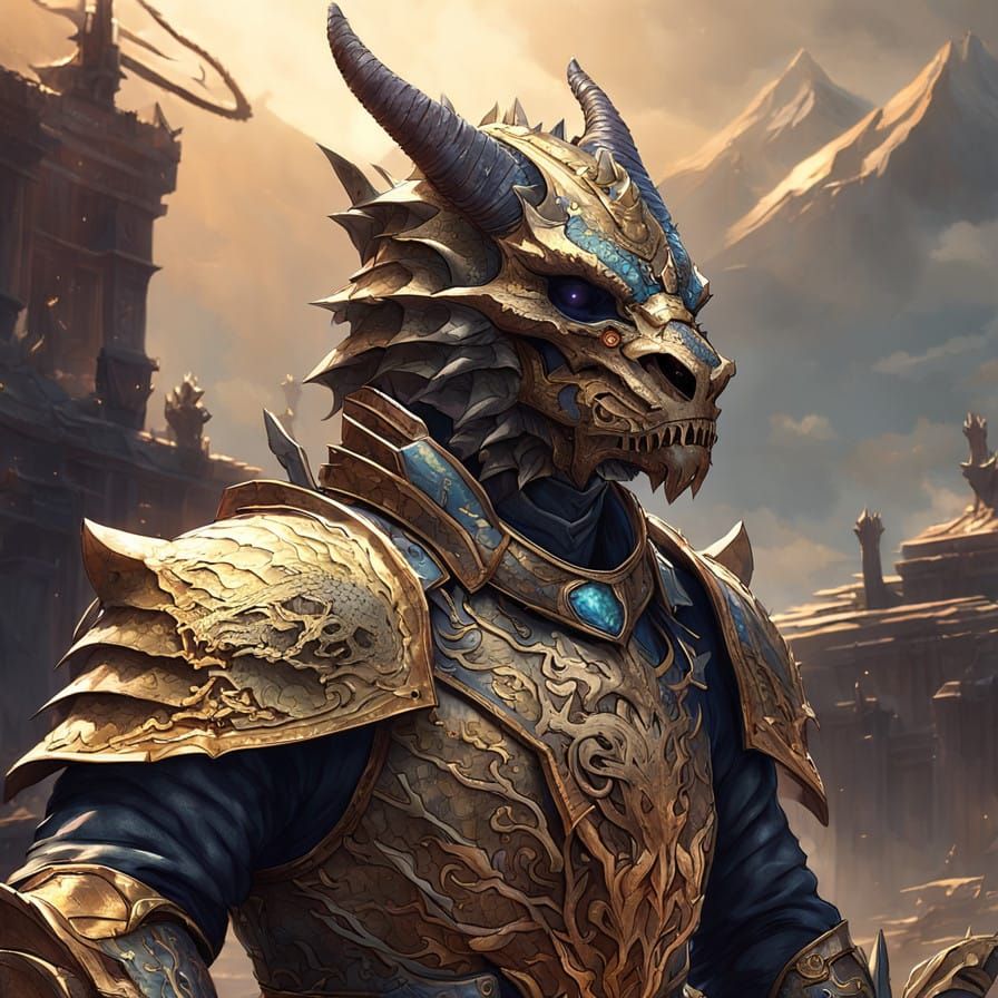 Dragonborn Warrior Stands Amidst Ancient Bones in Hyper-Real...