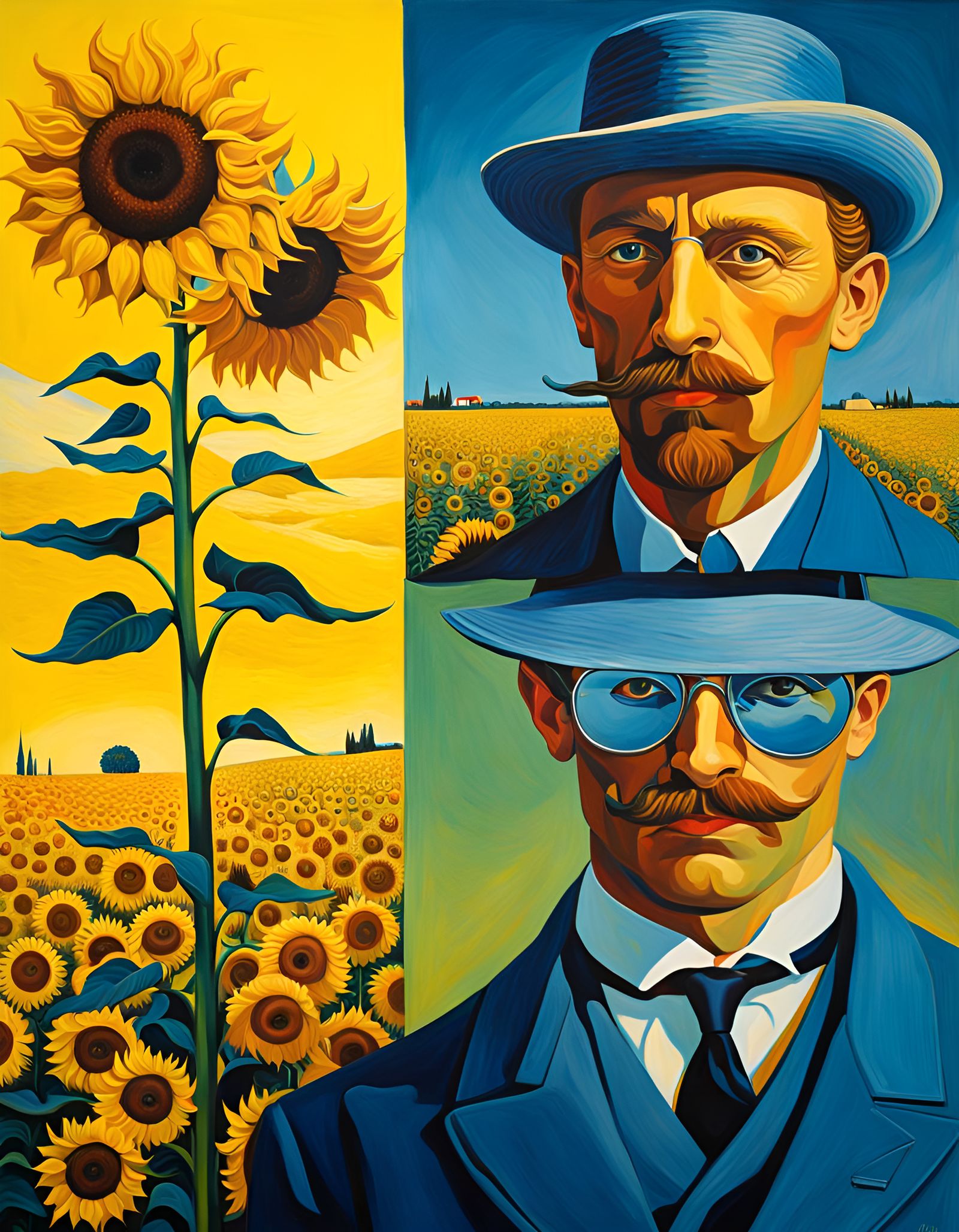 Surreal Sunflower People: Impressionistic Oil Painting