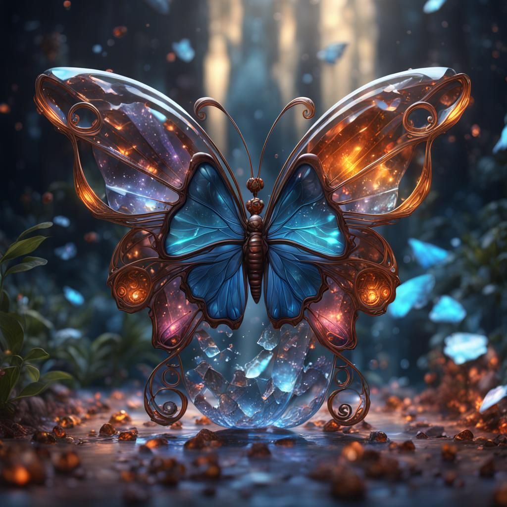 Crystal Glass Butterfly: Detailed Matte Painting