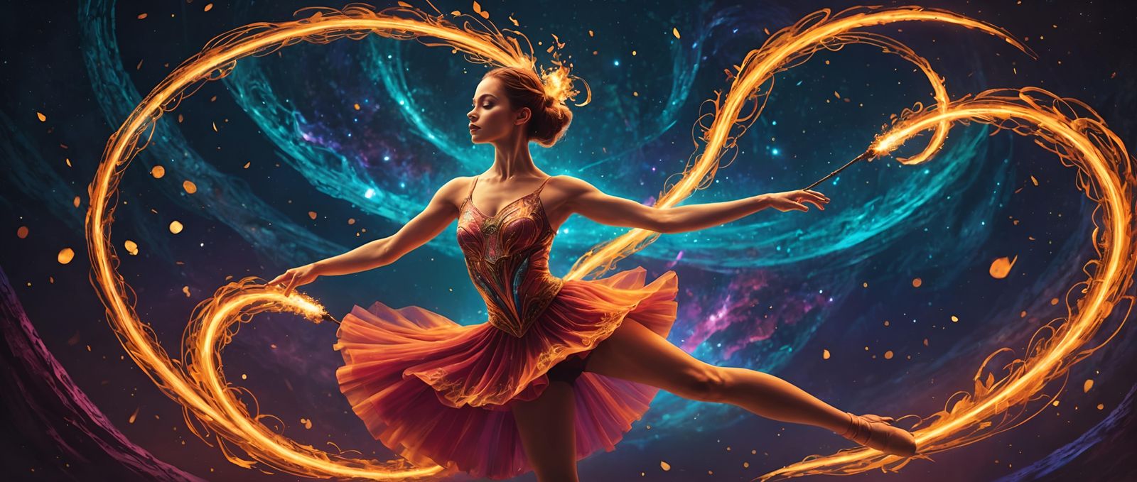 Fire Dancing Ballerina in Holographic Astral Style