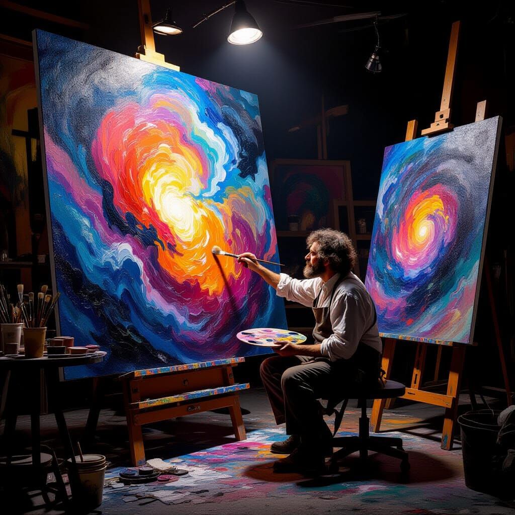 Painter Creates Swirling Nebula in Dramatic Studio