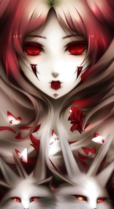 Dark Fantasy Woman with Cat Features and Blood Tears
