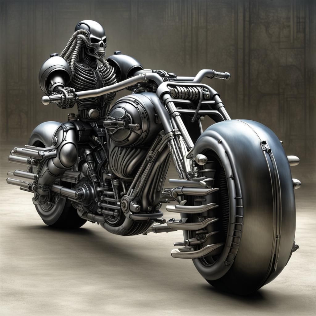 Raygun Gothic Terminator Motorcycle, HR Giger Style