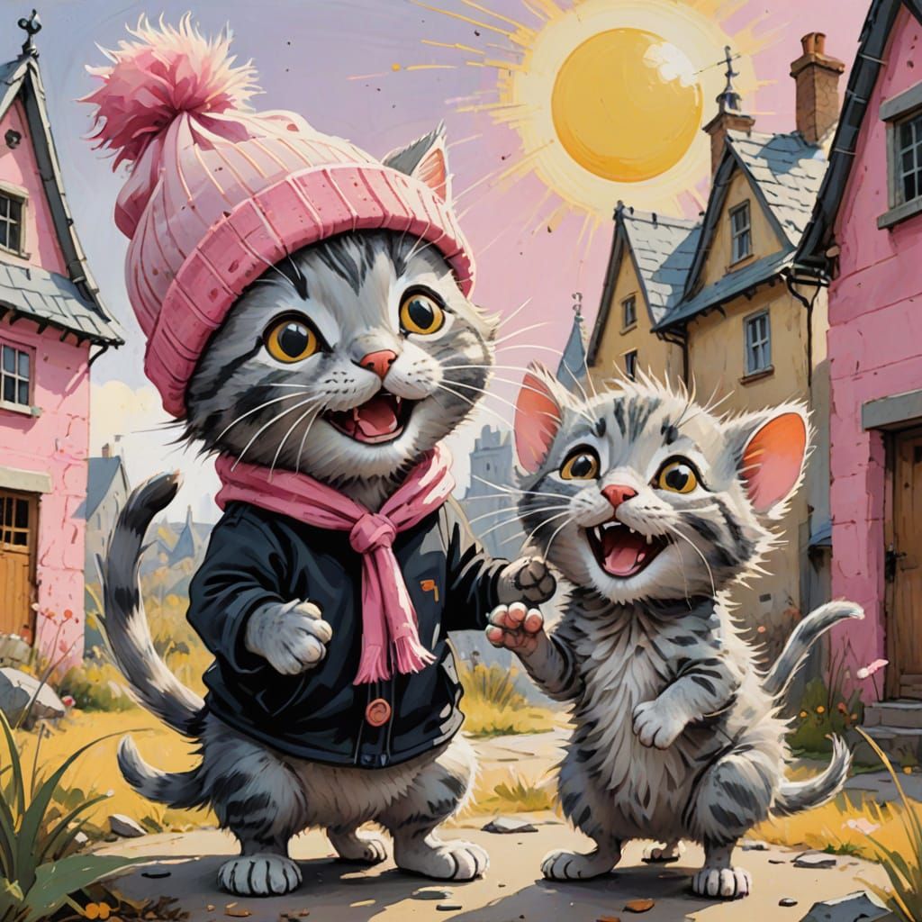 Humorous Kitten and Mouse Illustration in Quentin Blake Styl...