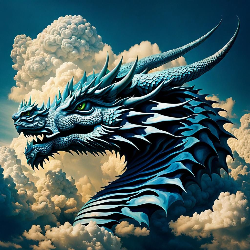 Surreal Cloud Dragons Soaring in the Sky