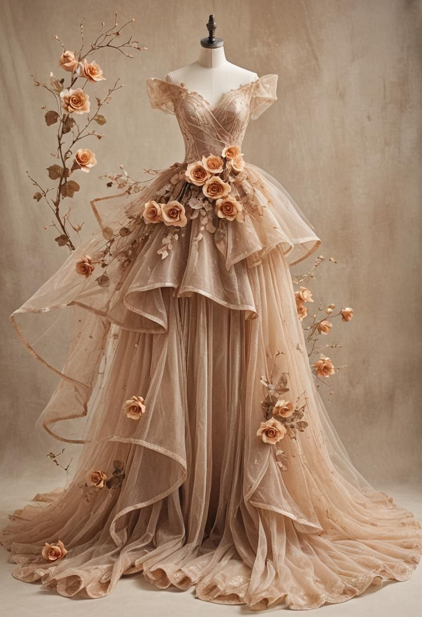 Rose-Gold Gown on Mannequin, Fashion Illustration