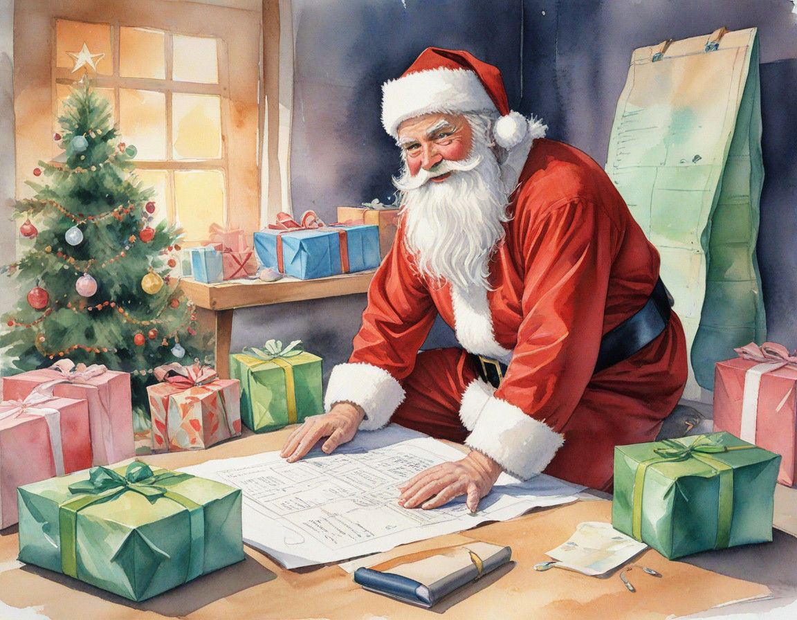 Santa's Jolly Moment Caught in Whimsical Watercolor