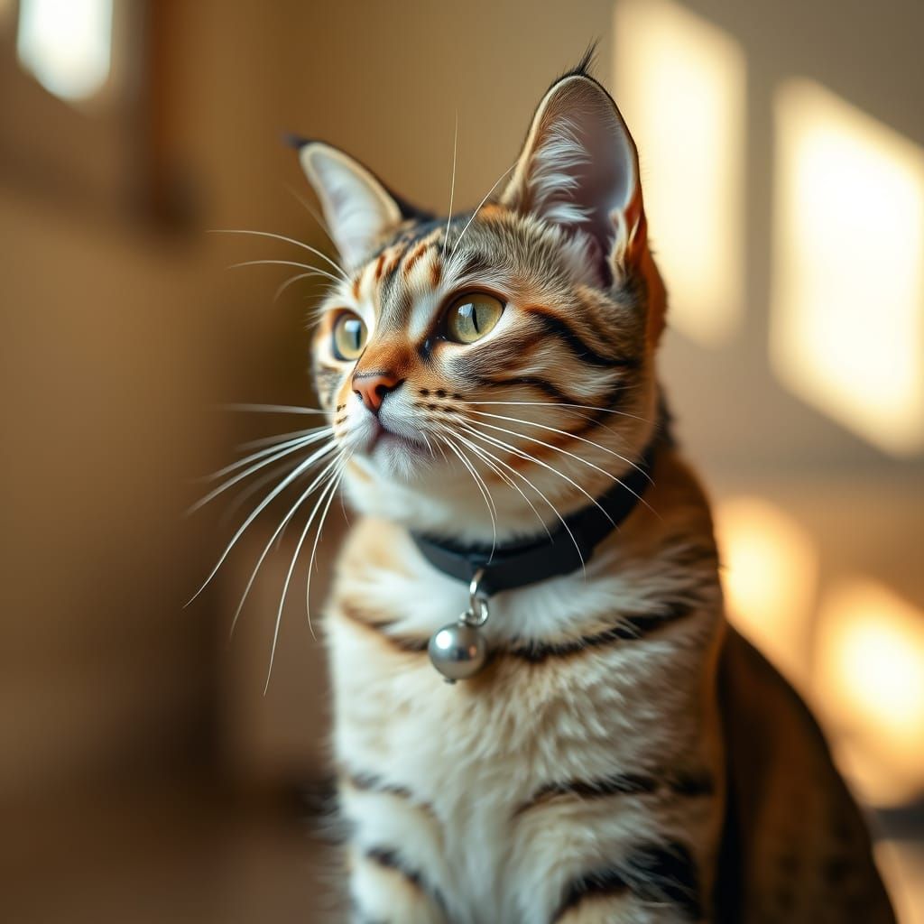 Sunlit Tabby Cat Portrait with Bokeh Background