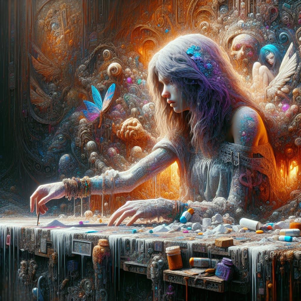 Woman Battling Addiction: Matte Painting in 8k