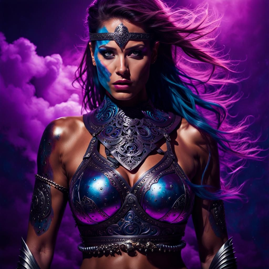 Gorgeous Woman Warrior with Metal Tattoos