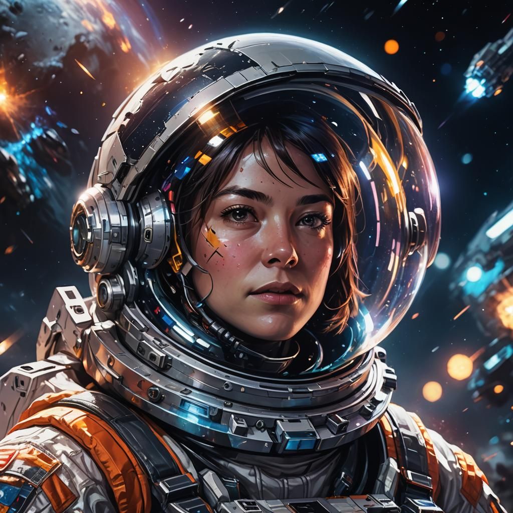 Astronaut Portrait in Space with Neon Lights
