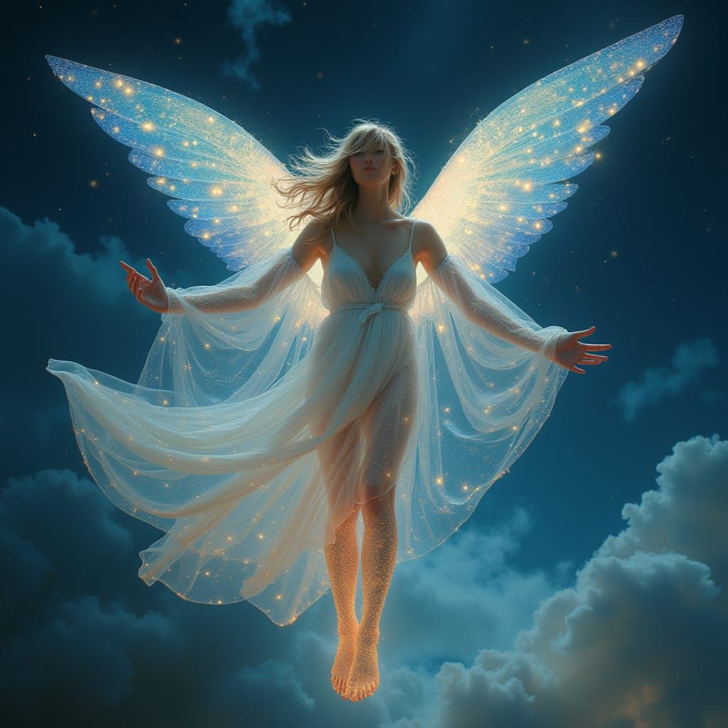 Ethereal Celestial Muse Descends with Starlight and Cosmic D...