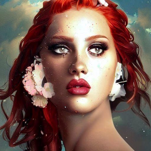 Detailed Flower Woman Portrait in Art Nouveau Style