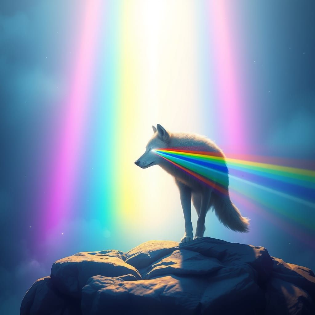 Rainbow Wolf Emerges from Light Prism