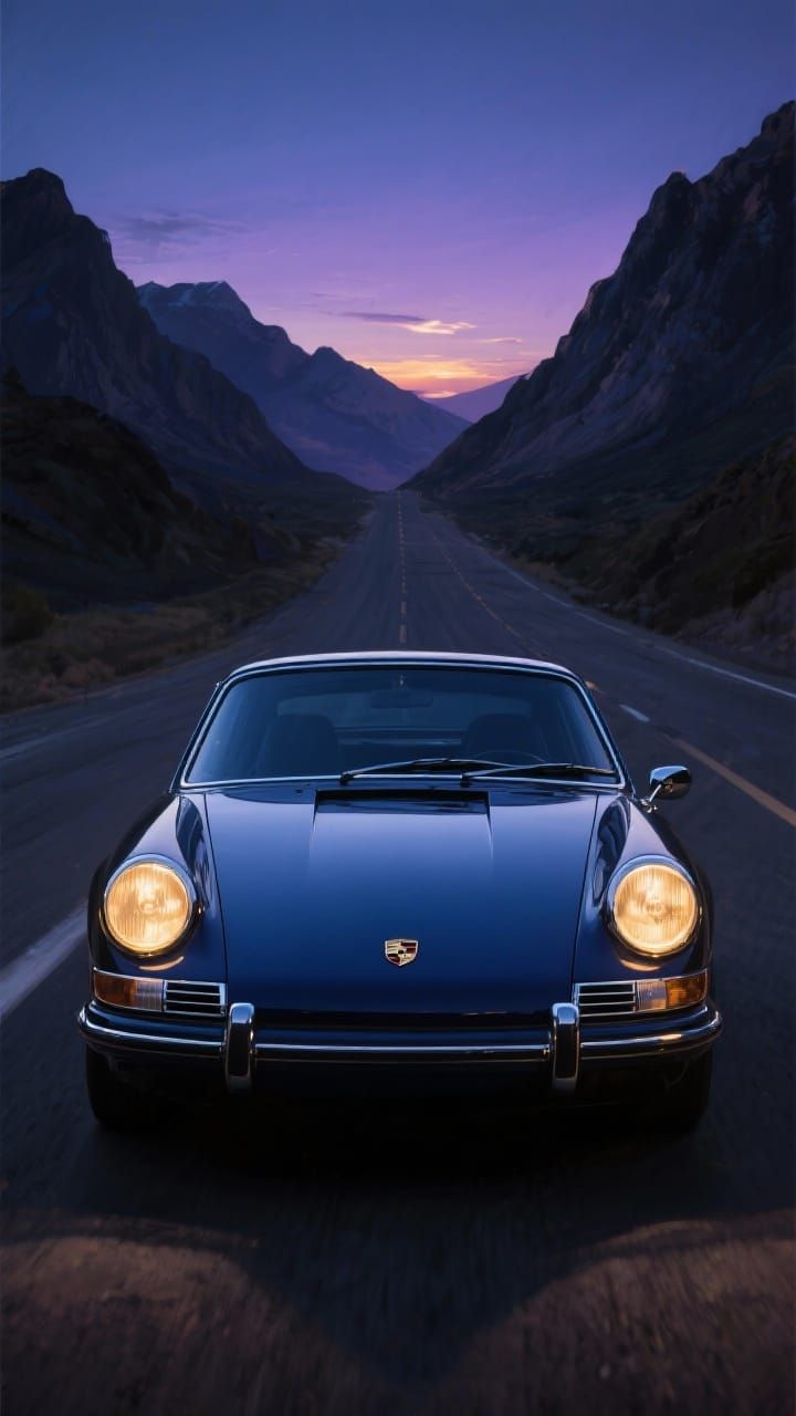Vintage Porsche at Twilight: Hyper-Realistic Car Scene