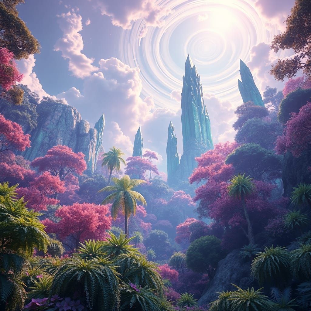 Iridescent Forest Landscape in 3D Rendered Style