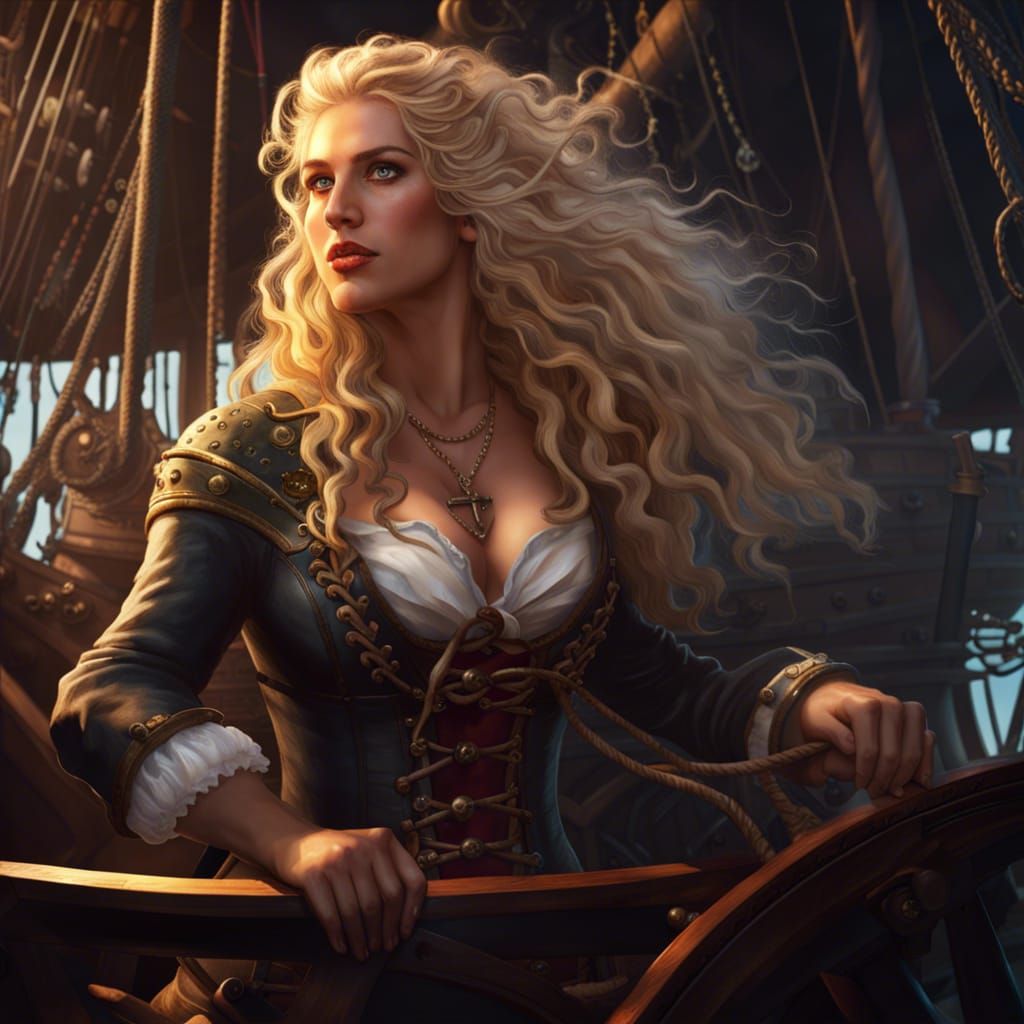 Pirate Captain at Helm: Dark Fantasy Art