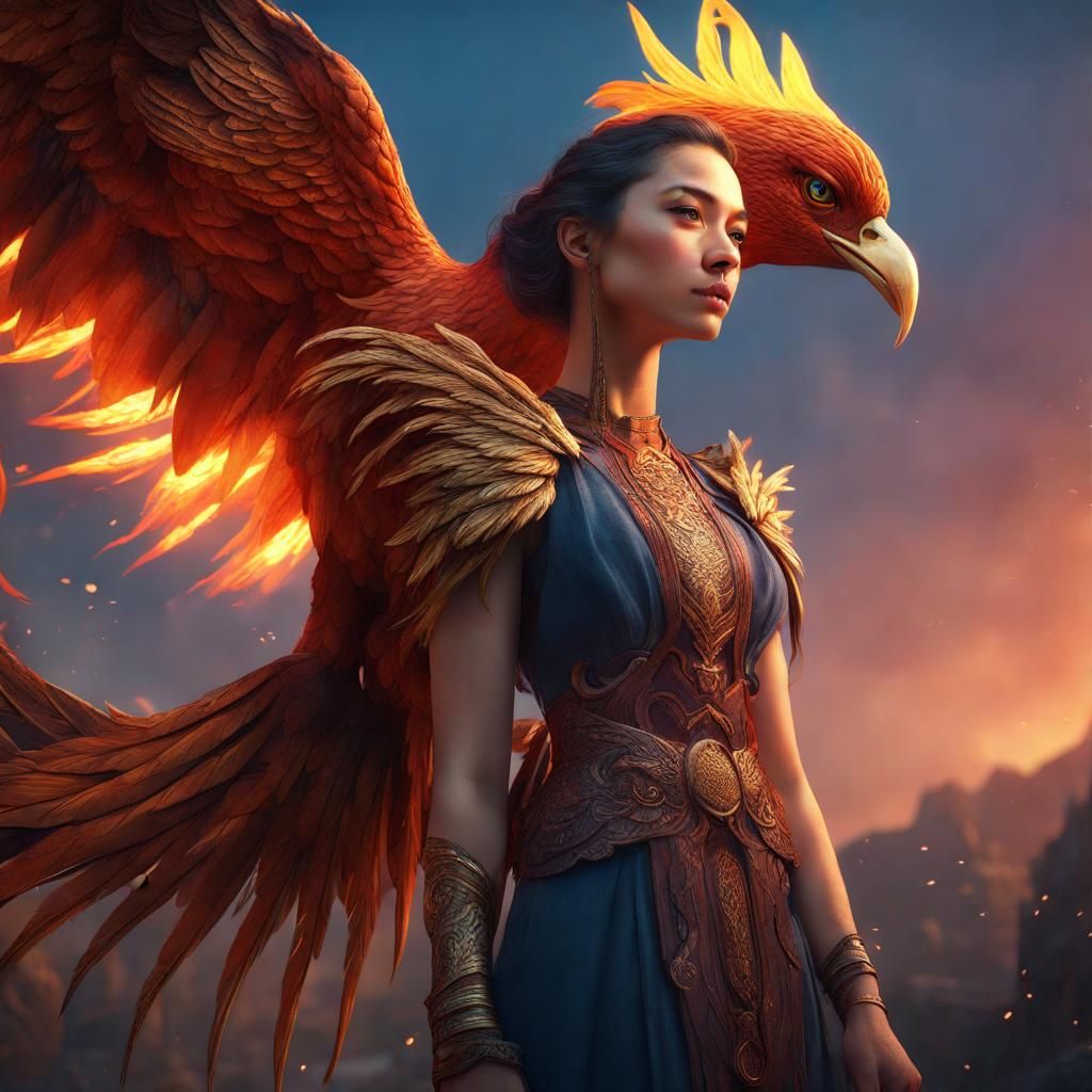 Girl with Phoenix: Detailed Fantasy Concept Art