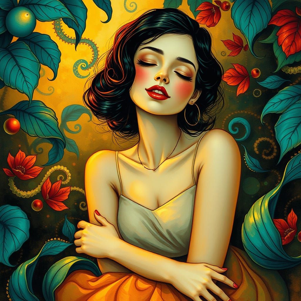 Mod Era Goddess Lost in Dreamlike Landscape