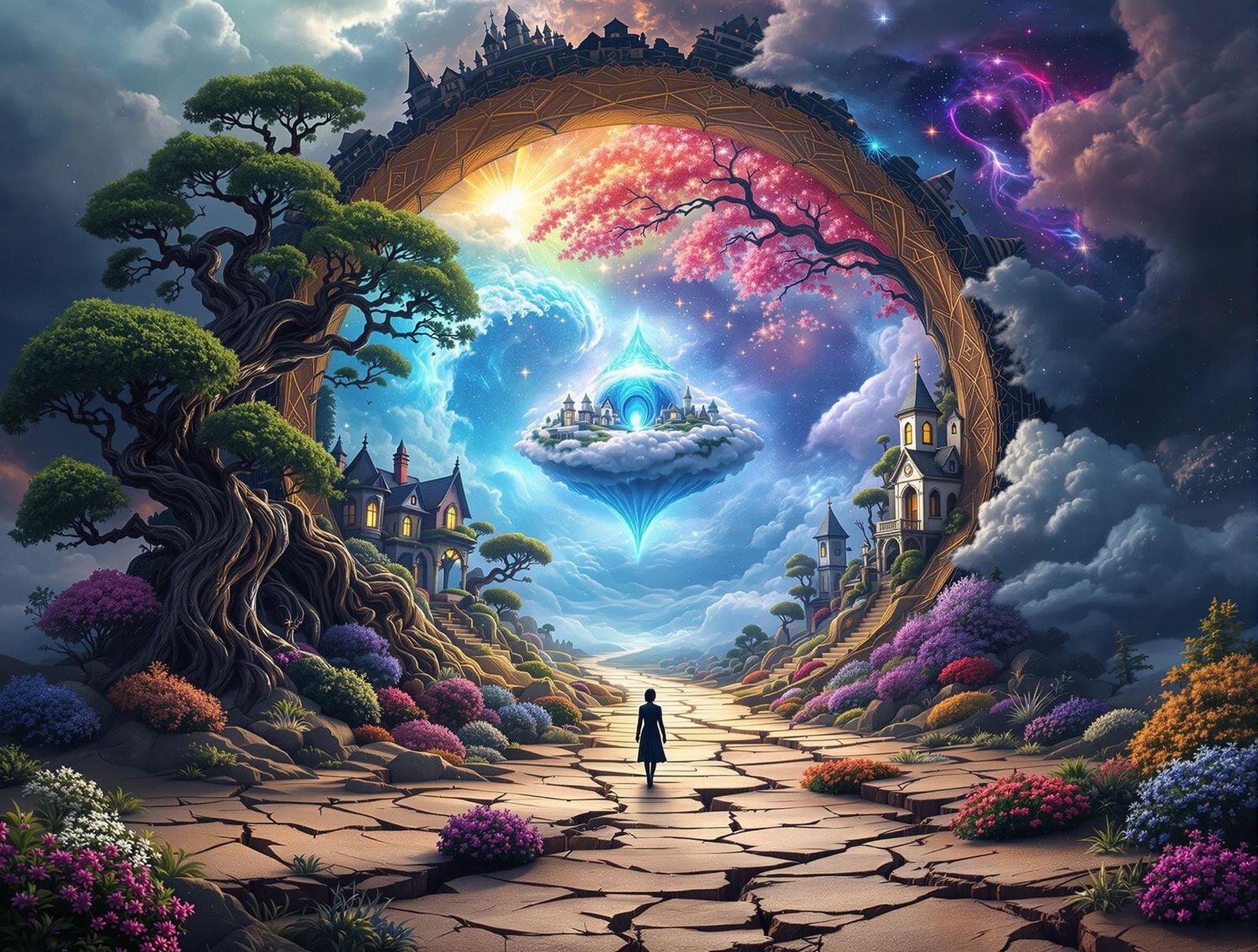 Surreal Fantasy Scene in a Cosmic Stargate Wonderland