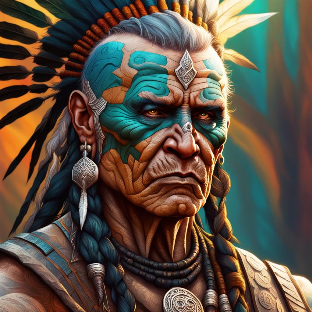 CelticPunk Tribal Elder Warrior in Splash Art Style