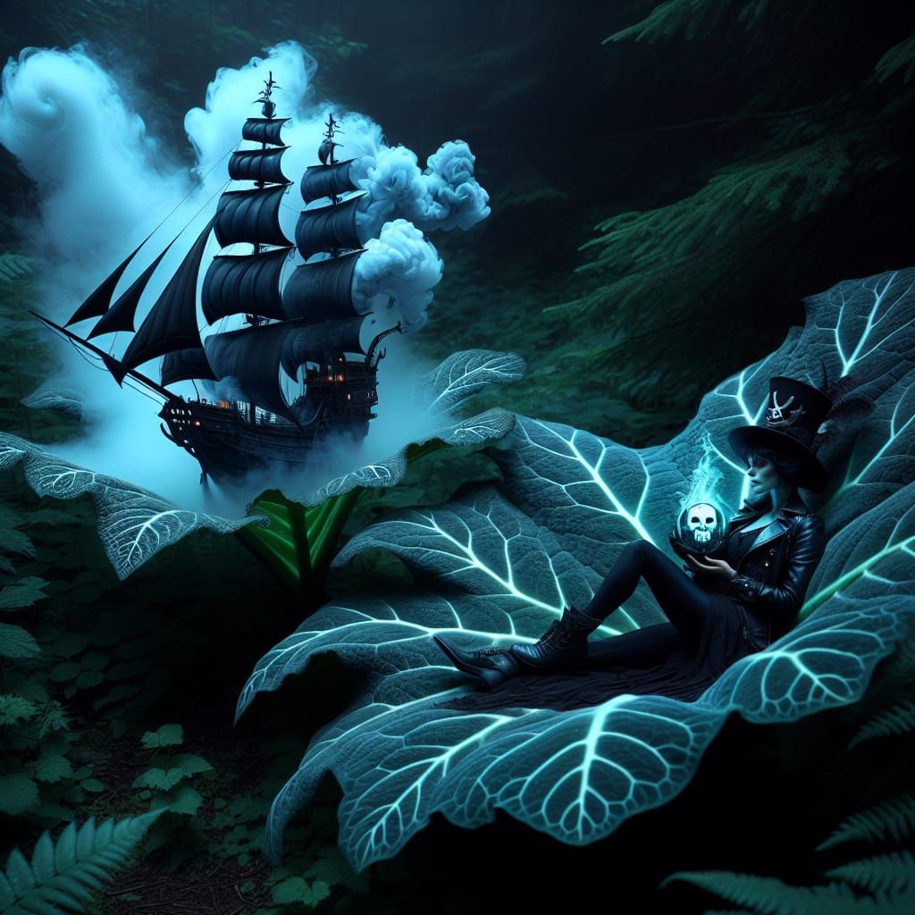 Gothic Fairy with Pirate Ship Smoke Art