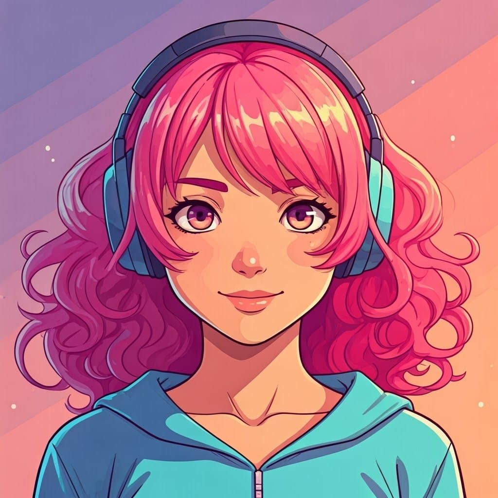 Anime Gamer Girl with Pink Hair Illustration