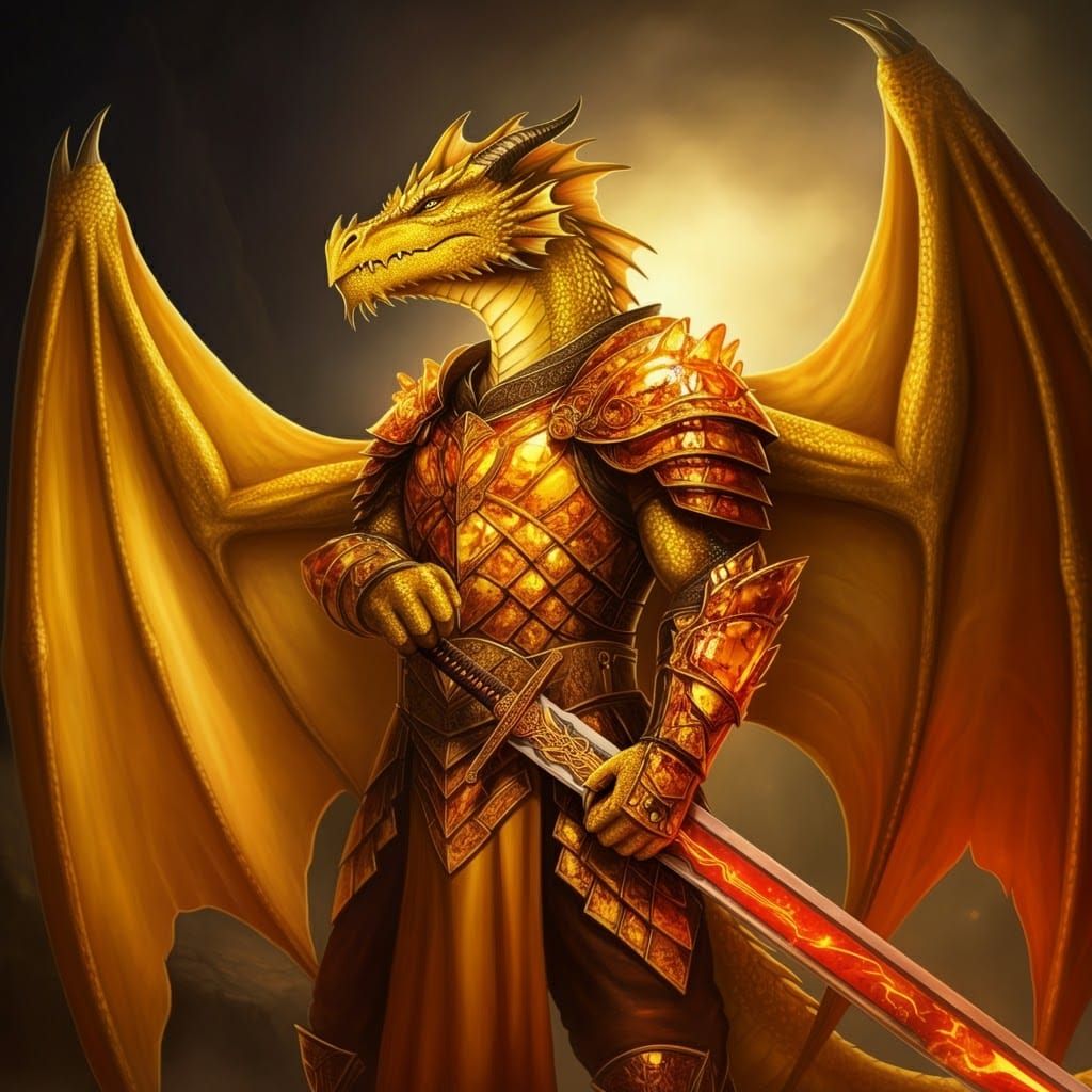 Dragonborn Warrior in Amber Armor with Jian Sword