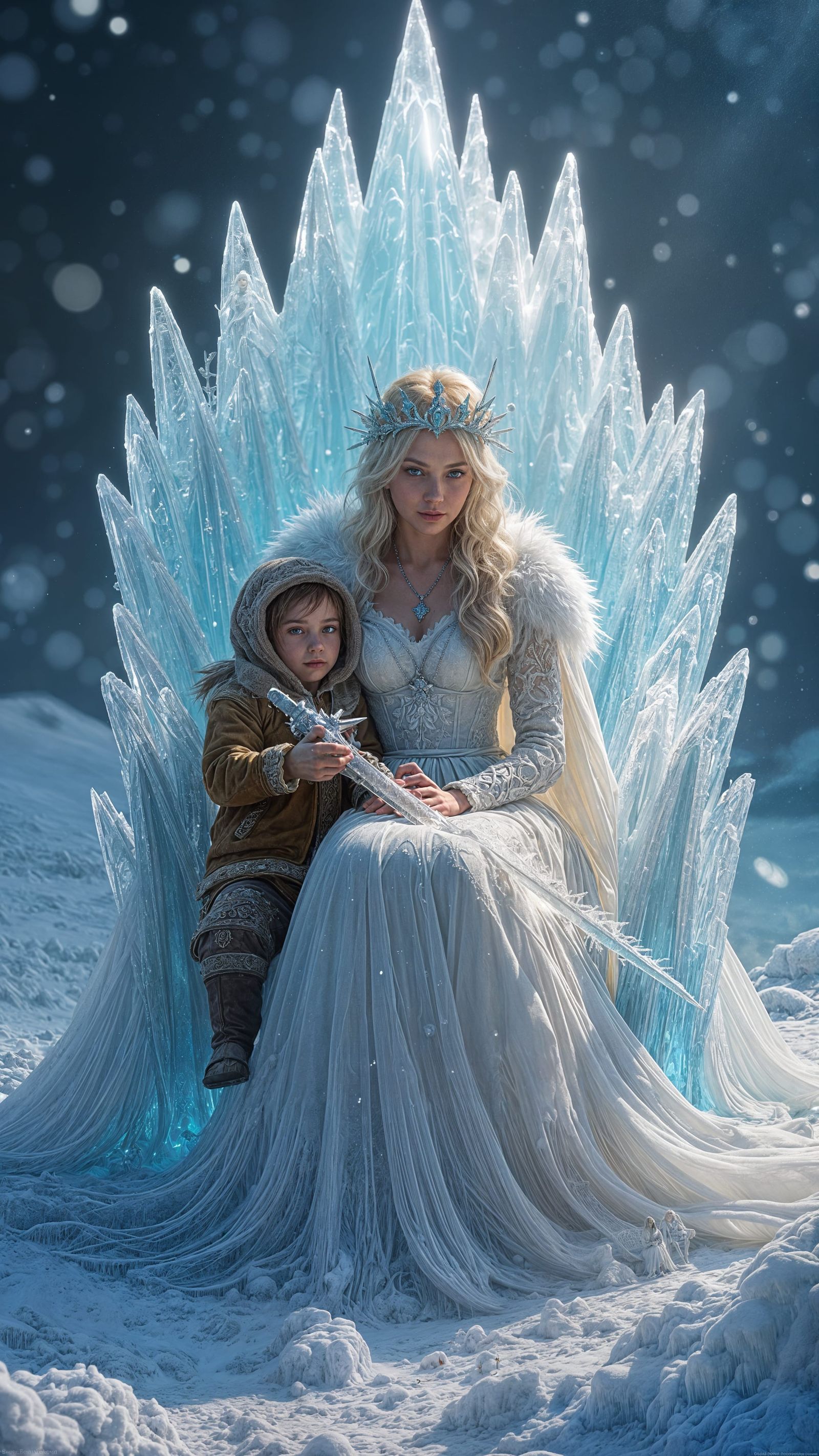 Snow Queen on Ice Throne: Dark Fantasy Art