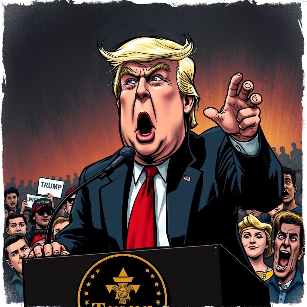 Satirical Caricature of Donald Trump Booed at Rally