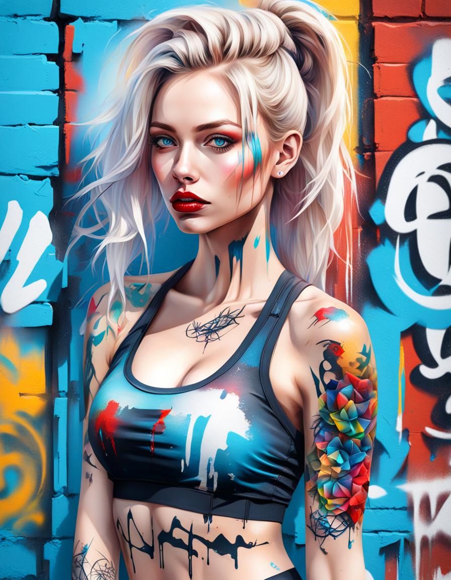Hyperrealistic Teen Girl in Graffiti Street Art Style