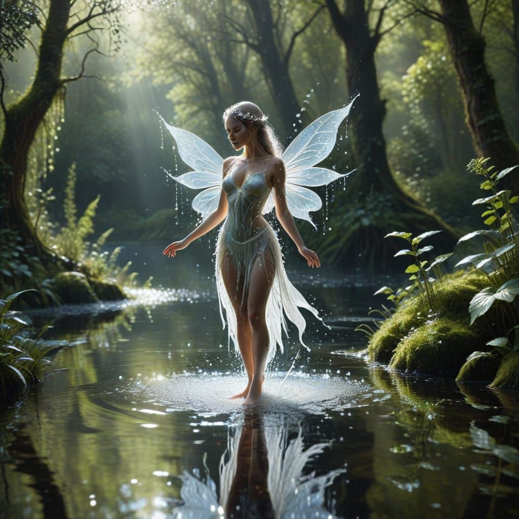 Crystal Water Fairy in Woodland Lake