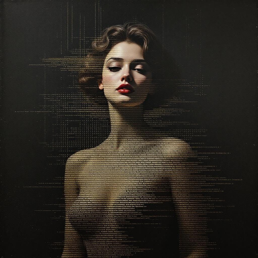 ASCII Art Overlay Portrait in Tonalism Style