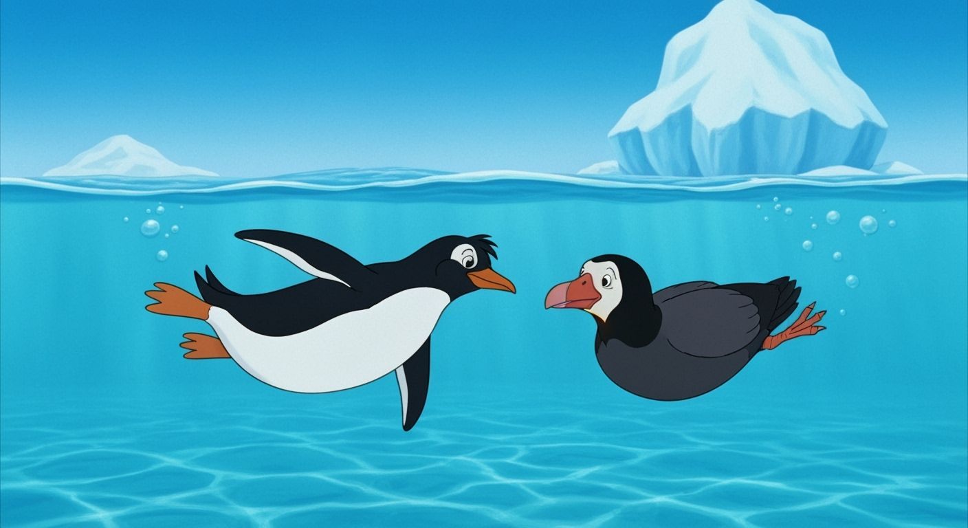 Penguin and Great Auk Friendship in Antarctic Waters