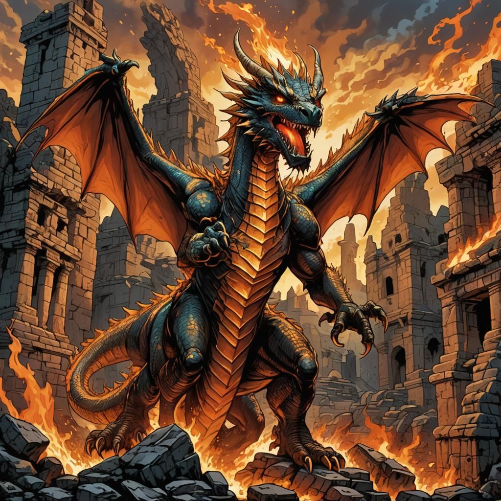 Fire-Breathing Dragon in Comic Book Style