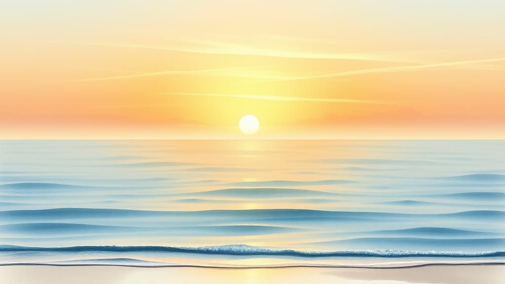 Serene Dawn Watercolor Painting with Golden Light