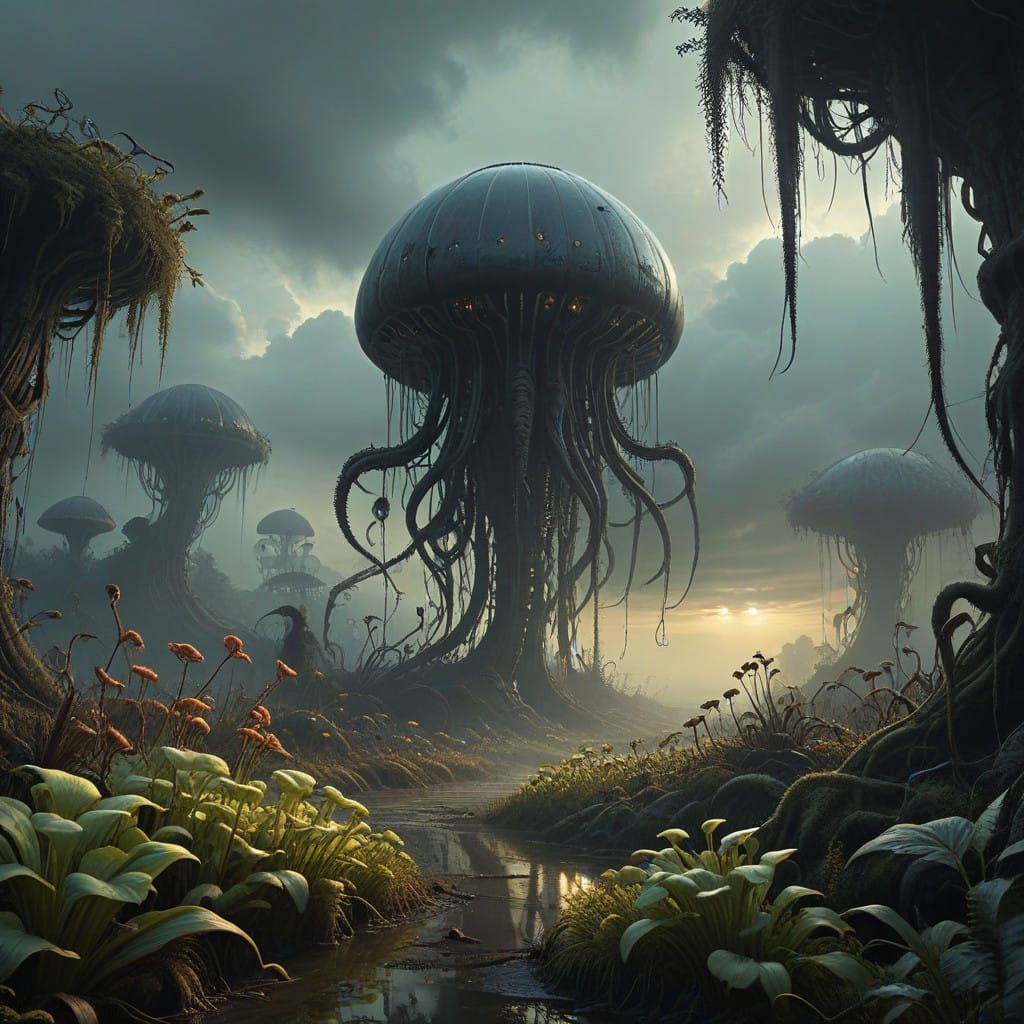 Dreamlike Garden of Carnivorous Wonders in Soft Focus