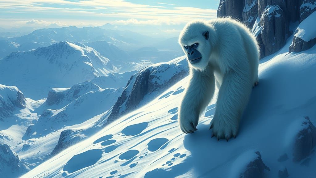 Majestic Yeti in Snowy Mountain Landscape